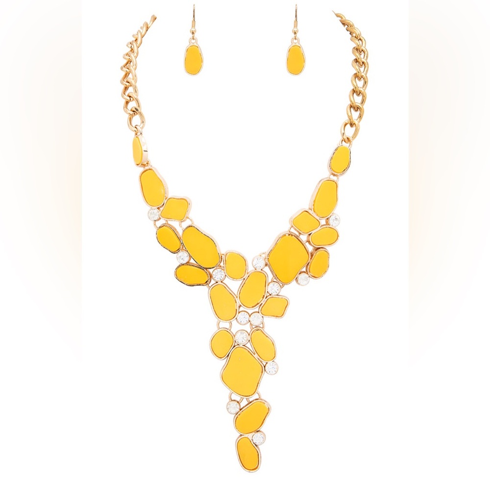 Long Y Gold & Rhinestone Statement Necklace - Picture 3 of 8